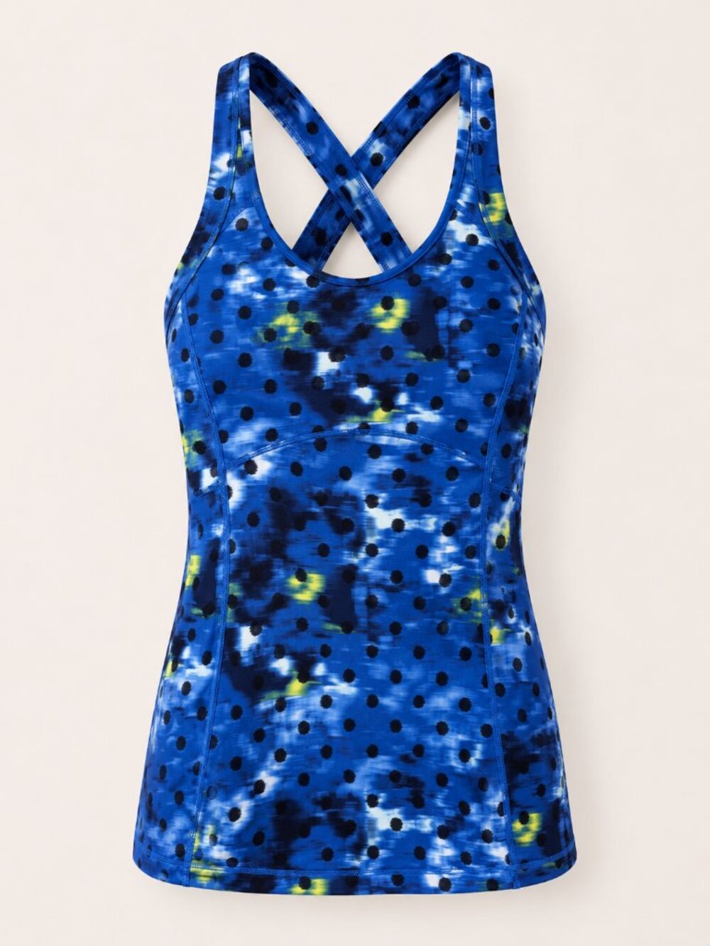 Lululemon Blue Polka Dot Built In Bra Crossback Yoga Tank Top Women's